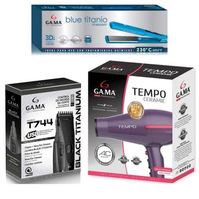 GAMA TRIO SECADORA TEMPO MORADA PLANCHA BLUE TITANIO 3D DIG MAQUINA BLACK