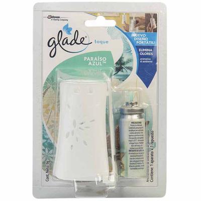 GLADE AMBIENTADOR EN ATOMIZADOR TOQUE PARAISO AZUL APARATO + REPUESTO PAQUETE 2UN