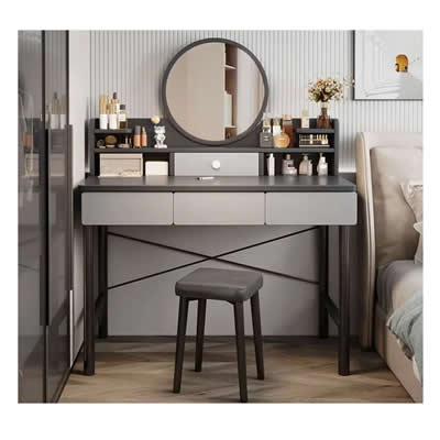 GRETAIL TOCADOR DE MAQUILLAJE VINTAGE CON ESPEJO LUZ LED DORMITORIO GRIS ZZ94
