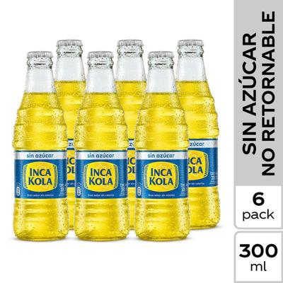 INCA KOLA SIXPACK GASEOSA SIN AZUCAR BOTELLA 6 X 300ML
