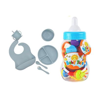 JUEGO DE SET ALIMENTO DE SILICONA PARA NIÑOS + MORDEDORES Y SONAJEROS