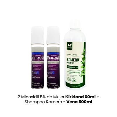 KIRKLAND 2 MINOXIDIL 5% DE MUJER 60ML + SHAMPOO ROMERO VENA 500ML
