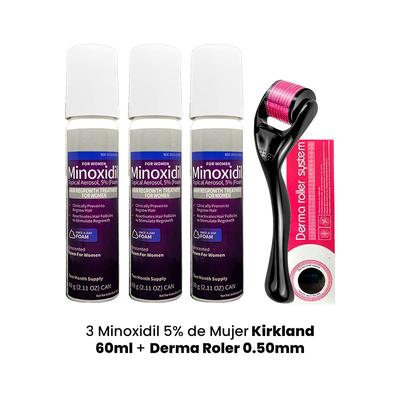 KIRKLAND 3 MINOXIDIL 5% DE MUJER 60ML + DERMA ROLLER 0.50MM