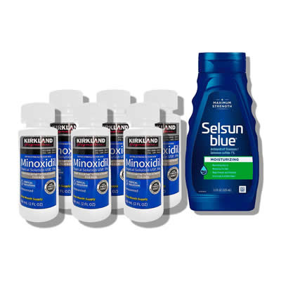 KIRKLAND 6 MINOXIDIL LIQUIDO CABELLO SHAMPOO SELSUN BLUE SHAMPOO CON ALOE VERA 325 ML
