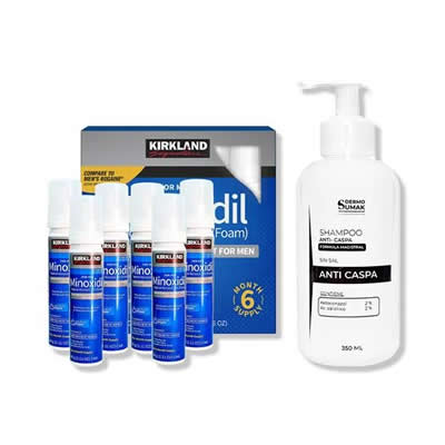 KIRKLAND ESPUMA 6 UNIDADES MINOXIDIL + SHAMPOO SIN SAL ANTICASPA 350ML
