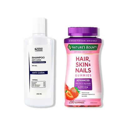 KIRKLAND SHAMPOO ANTICAIDA 250ML SIN SAL + BIOTIN HAIR SKIN Y NAILS 230 GOMAS
