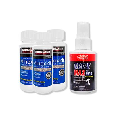 KIRKLAND TRATAMIENTO CAPILAR 3 UNIDADES MINOXIDIL LIQUIDO + LOCION CREZE MAX FORMEN 60ML