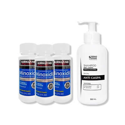 KIRKLAND TRATAMIENTO CAPILAR 3 UNIDADES MINOXIDIL LIQUIDO + SHAMPOO SIN SAL ANTICAIDA 250ML