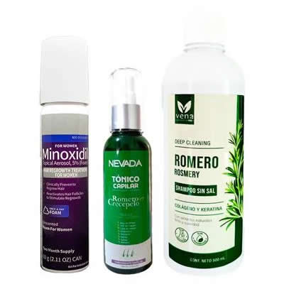 KIRKLAND TRATAMIENTO CAPILAR MINOXIDIL 5% 60ML + TONICO NNP 100ML + SHAMPOO ROMERO VENA 500ML