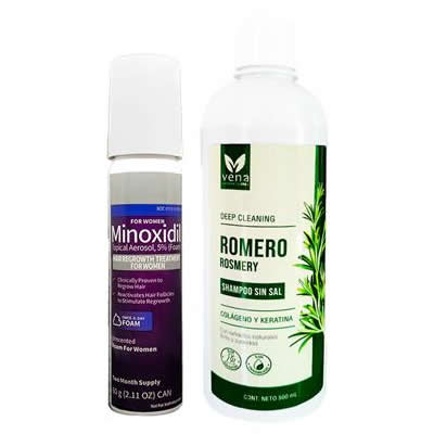 KIRKLAND TRATAMIENTO CAPILAR MINOXIDIL 5% MUJER 60ML + SHAMPOO ROMERO VENA 500ML
