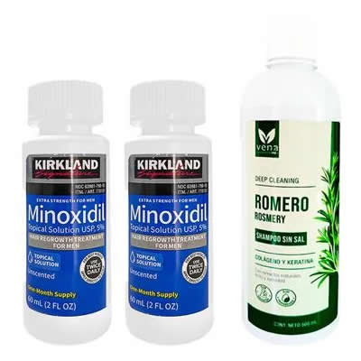 KIRKLAND TRATAMIENTO CAPILAR MINOXIDIL 5% M 60ML 2UDS + SHAMPOO ROMERO CRECEPELO NNP 520ML