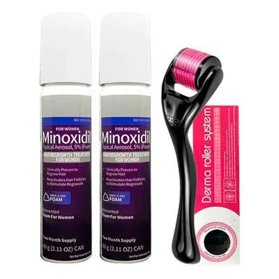 KIRKLAND TRATAMIENTO CAPILAR MINOXIDIL 5% M 60ML 2 UNIDADES + DERMA ROLLER 0.50MM