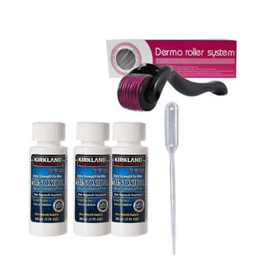 KIRKLAND TRATAMIENTO CAPILAR MINOXIDIL 5% M 60ML 3 UNIDADES + DERMA ROLLER 0.50MM
