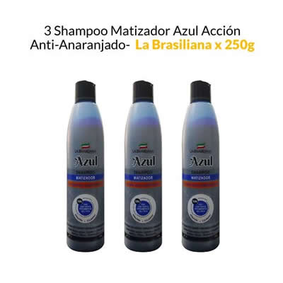 LA BRASILEÑA SHAMPOO MATIZADOR AZUL ACCION ANTI ANARANJADO 3 UNIDADES 250G