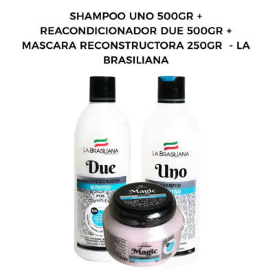 LA BRASILEÑA SHAMPOO UNO 500G + REACONDICIONADOR DUE 500G + MASCARA RECONSTRUCTORA 250G