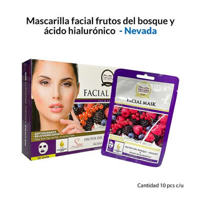 NEVADA NATURAL PRODUCTS MASCARILLA PRODUCTS VELO FACIAL FRUTOS DEL BOSQUE Y ACIDO HIALURONICO 10 UNIDADES