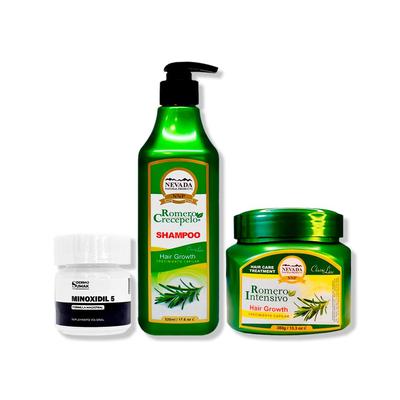 NEVADA NATURAL PRODUCTS MINOXIDIL 5MG CAPS 60 + SHAMPOO ROMERO 520ML + CREMA DE CRECIMIENTO