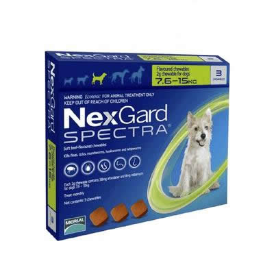 NEXGARD SPECTRA ANTIPULGAS Y ANTIPARASITARIO NEXGARD SPECTRA M X 3 TABLETAS 7.5 A 15 KG