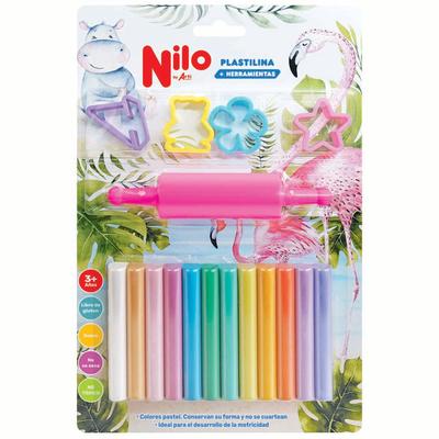 NILO PLASTILINA BLISTER 20GR X 12 UNIDADES + 4 CORTADORES