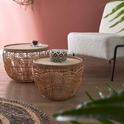 ORANGE SET X 2 MESAS AUXILIARES ESTILO RATTAN 45X35/40X31CM
