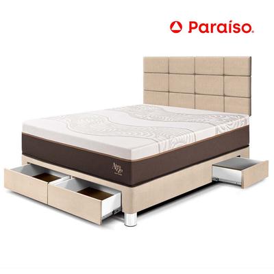 PARAISO ROYAL ABRAZZO DORMITORIO CON CAJONES 2 PLAZAS + CABECERA BLOCKS CHAMPAGNE