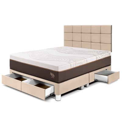 PARAISO ROYAL ABRAZZO DORMITORIO CON CAJONES QUEEN + CABECERA BLOCKS CHAMPAGNE