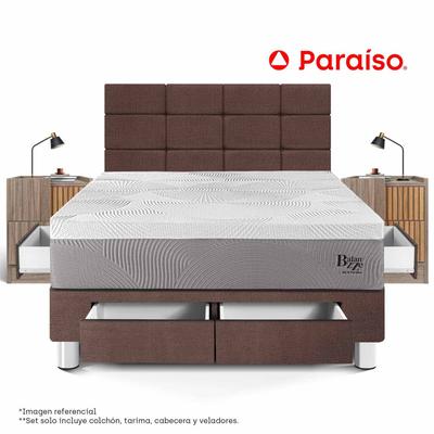PARAISO ROYAL BALANZZE DORMITORIO CON CAJONES 2 PLAZAS CABECERA BLOCK + 2 VELADORES HAN CHOCOLATE