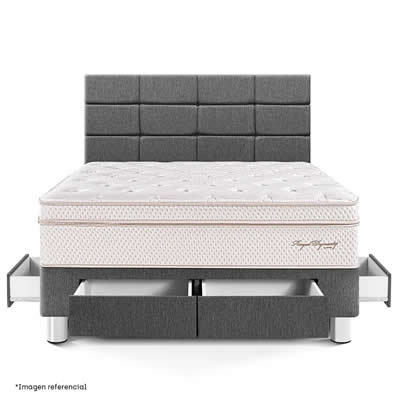 PARAISO ROYAL DYNASTY DORMITORIO CAJONES 2 PLAZAS Y CABECERA BLOCKS GRIS