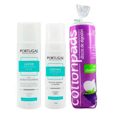 PORTUGAL LIMPIADOR FACIAL LECHE 210GR + ESPUMA 175ML + DISCO DE ALGODON