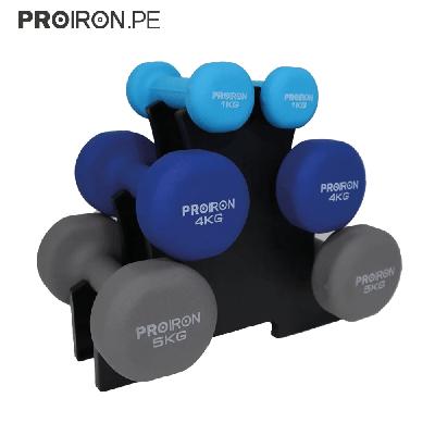 PROIRON - SET DE MANCUERNAS DE NEOPRENO DE 1KG 4KG Y 5KG + RACK