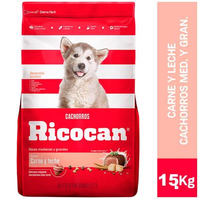 RICOCAN COMIDA CACHORRO MEDIANOS Y GRANDES CARNE Y LECHE 15KG