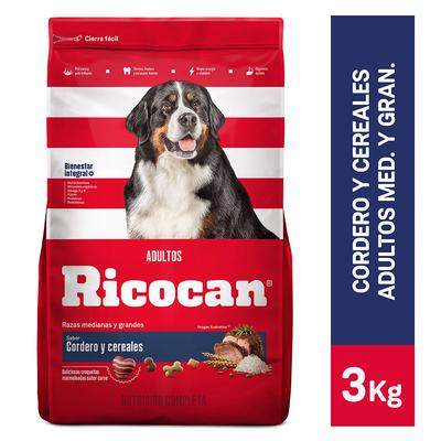 RICOCAN COMIDA PARA PERROS ADULTOS RAZAS MEDIANAS Y GRANDES CORDERO Y CEREALES BOLSA 3KG