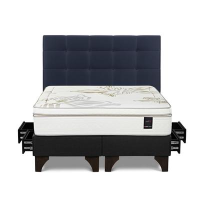 ROSEN DORMITORIO EUROPEO CON CAJONES ART 4 QUEEN + RESPALDO ISSEY AZUL