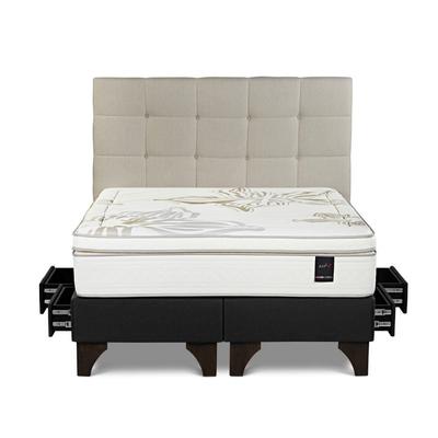ROSEN DORMITORIO EUROPEO CON CAJONES ART 4 QUEEN + RESPALDO ISSEY NIEBLA