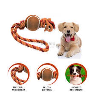 RYBIU IMPORT - SOGA CON NUDO Y PELOTA DE TENNIS PARA MASCOTA