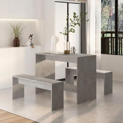 R&R MUEBLES JUEGO DE COMEDOR CON 2 BANCOS MODERNO TATI GRIS CEMENTO 2 BANCOS