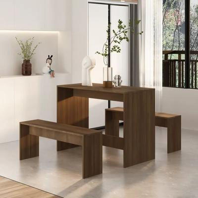 R&R MUEBLES JUEGO DE COMEDOR CON 2 BANCOS MODERNO TATI MARRON 2 BANCOS