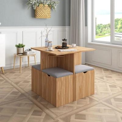 R&R MUEBLES JUEGO DE COMEDOR CON 4 BANCOS MODERNO KATTY MARRON 4 BANCOS