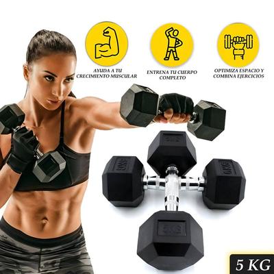 SET DE PESAS MANCUERNAS HEXAGONAL METAL CROMADO X2 5KG U3362