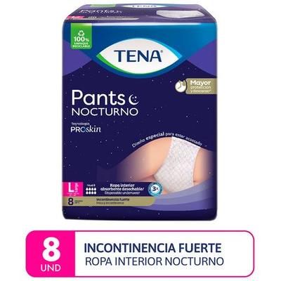 TENA ROPA INTERIOR INCONTINENCIA FUERTE PANTS NOCTURNO TALLA L PAQUETE 8UN