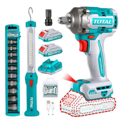 TOTAL MEGA COMBO LLAVE DE IMPACTO 400N.M 20V+ DADOS IMPACTO + LAMPARA TOTAL TOSLI23048