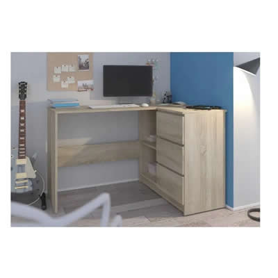TU MESITA ESCRITORIO EN L CLASICO CENTURY COLOR DUNA 3 CAJONES