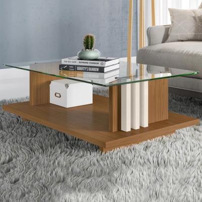 TU MESITA MESA DE CENTRO MODERNA FRIZZ CON VIDRIO COLOR MARRON