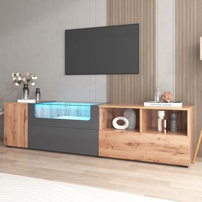 TU MESITA MESA DE TV LARGA LED TOMMY 3 PUERTAS ROBLE/GRIS OSCURO