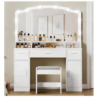 TU MESITA TOCADOR MODERNO KINDA 3 CAJONES 2 PUERTAS ESPEJO LED