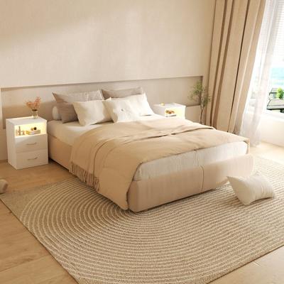 TU MESITA VELADOR MESA DE NOCHE RENEE CON LUZ LED 2 CAJONES