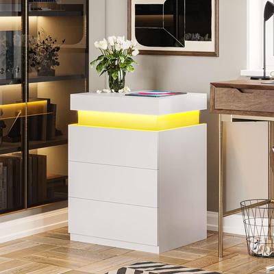 TU MESITA VELADOR MESA DE NOCHE TAMARIS CON LUCES LED 3 CAJONES