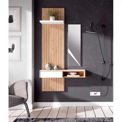 TU MESITA - RECIBIDOR MINIMALISTA AKELA CON ESPEJO Y PANELES COLOR /DUNA