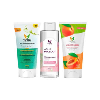 VENA SET GEL FACIAL LIMPIADOR 150 GR + AGUA MICELAR 120 ML + EXFOLIANTE DURAZNO 150 GR