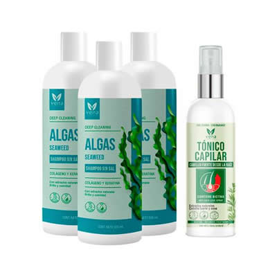 VENA SHAMPOO ALGAS SIN SAL 500ML 3 UNIDADES + TONICO CAPILAR 120ML